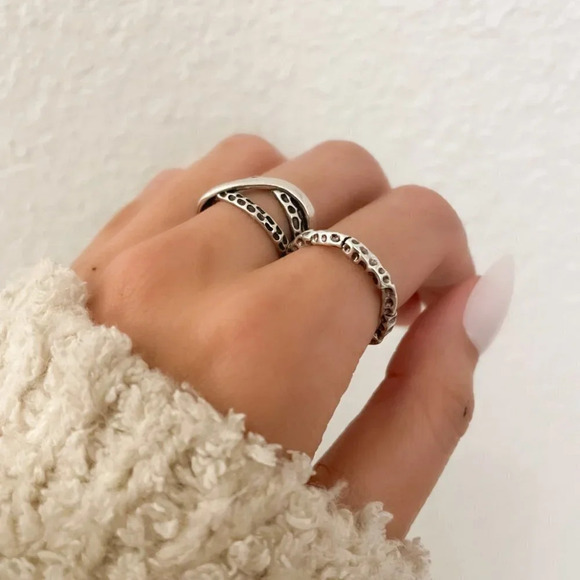 925 Sterling Silver Textured Ring Band Stackable Dainty Ring Hammered Ring - Picture 4 of 11